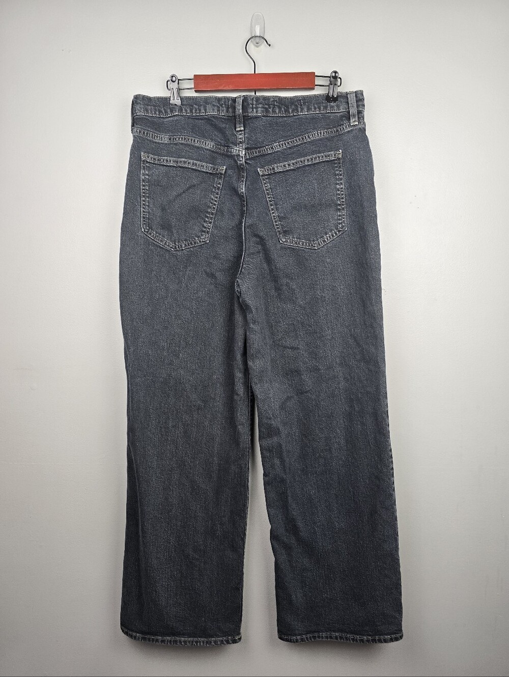 High-Rise Wide Leg Jeans Dark Wash Faded Black Womens Size 14R 90s Baggy Classic - Picture 4 of 13